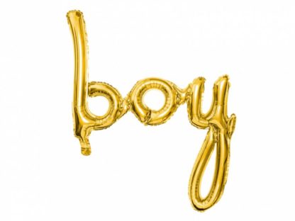 Złoty balon w kształcie napisu "boy"