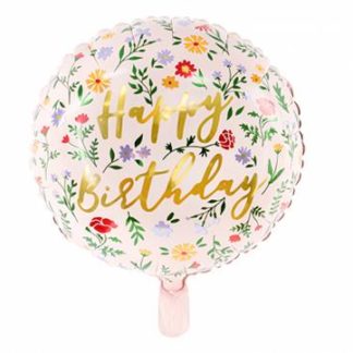 Balon foliowy z motywem kwiatów i napisem "sto lat"