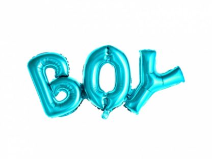 Niebieskie balony-litery w kształcie napisu "boy"