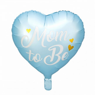 Niebieski balon foliowy w kształcie serca z napisem "Mom to Be"