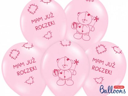 Zestaw różowych balonów z misiem na pierwsze urodziny