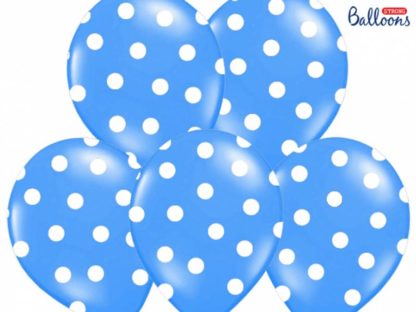 Zestaw niebieskich balonów lateksowych w kropki