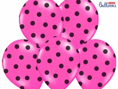 Zestaw różowych balonów lateksowych w czarne kropki