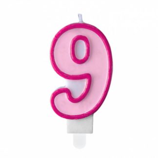Różowa świeczka na tort w kształcie cyfry 9