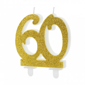 Złota świeczka w kształcie liczby 60