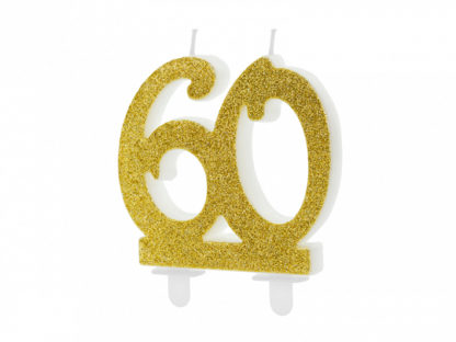 Złota świeczka w kształcie liczby 60