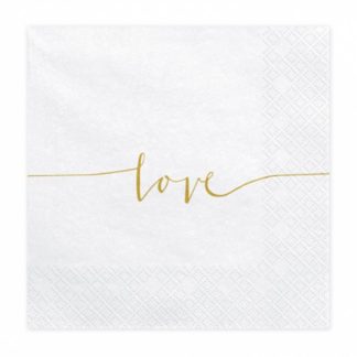 Biała serwetka z napisem "love"
