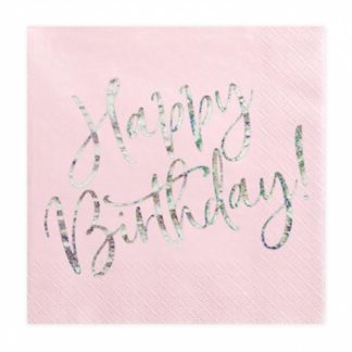 Różowa serwetka z napisem "happy birthday"