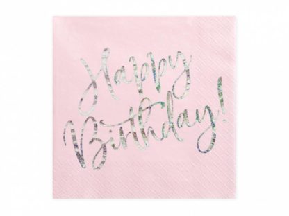 Różowa serwetka z napisem "happy birthday"