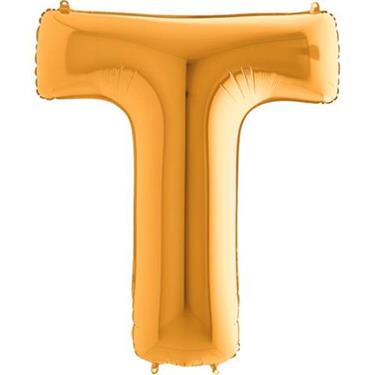 Złoty balon foliowy w kształcie litery T