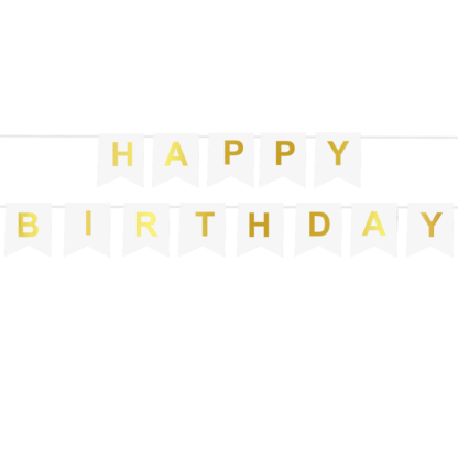 Biała girlanda ze złotym napisem Happy Birthday