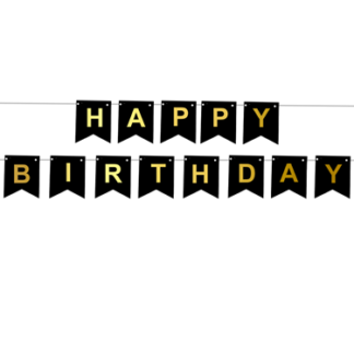 Czarna girlanda na urodziny z napisem "happy birthday"