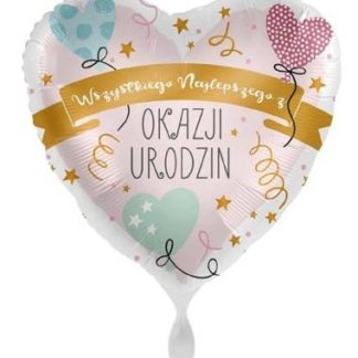 Balon foliowy w kształcie serca z napisem "Wszystkiego najlepszego z okazji urodzin"