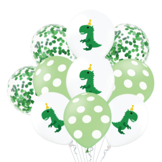 Zestaw zielonych balonów lateksowych z motywem dinozaurów