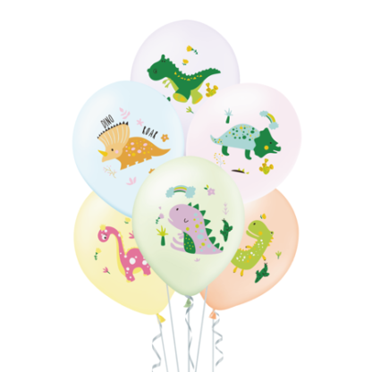 Zastaw balonów lateksowych pastelowych z dinozaurami