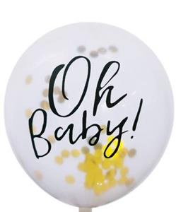 Balon lateksowy z konfetti i napisem "oh baby"