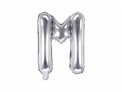 Srebrny balon foliowy w kształcie litery M