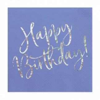 Granatowa serwetka ze srebrnym napisem "happy birthday"