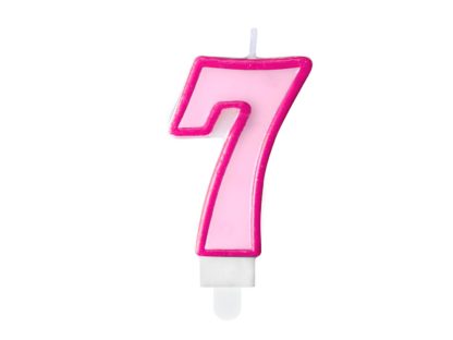 Różowa świeczka na tort w kształcie cyfry 7