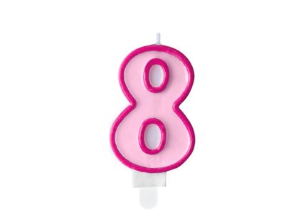 Różowa świeczka na tort w kształcie cyfry 8