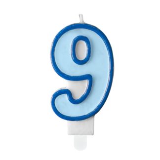 Niebieska świeczka na tort w kształcie cyfry 9